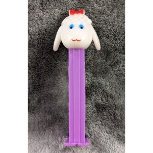 Vintage Lamb Sheep Pez Dispenser 1979 - Red Bow‎ Purple Stem Animal Collectible